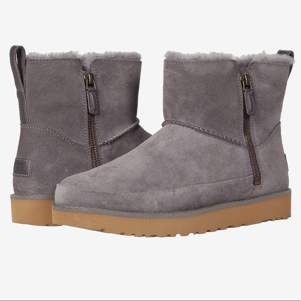 New UGG Gray Classic Zip Mini Boots